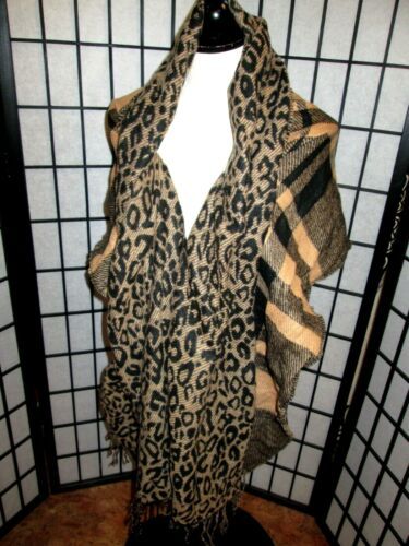 NWT Apt.9 Reversible Blanket Wrap Scarf Black & Brown Leopard Print~Plaid $32  | eBay | eBay US