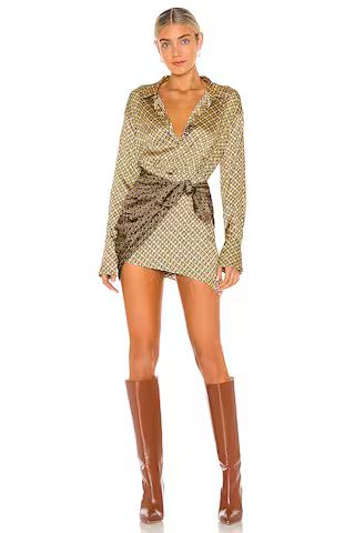 L'Academie The Kamille Mini Dress in Tan & Brown Chain from Revolve.com | Revolve Clothing (Global)