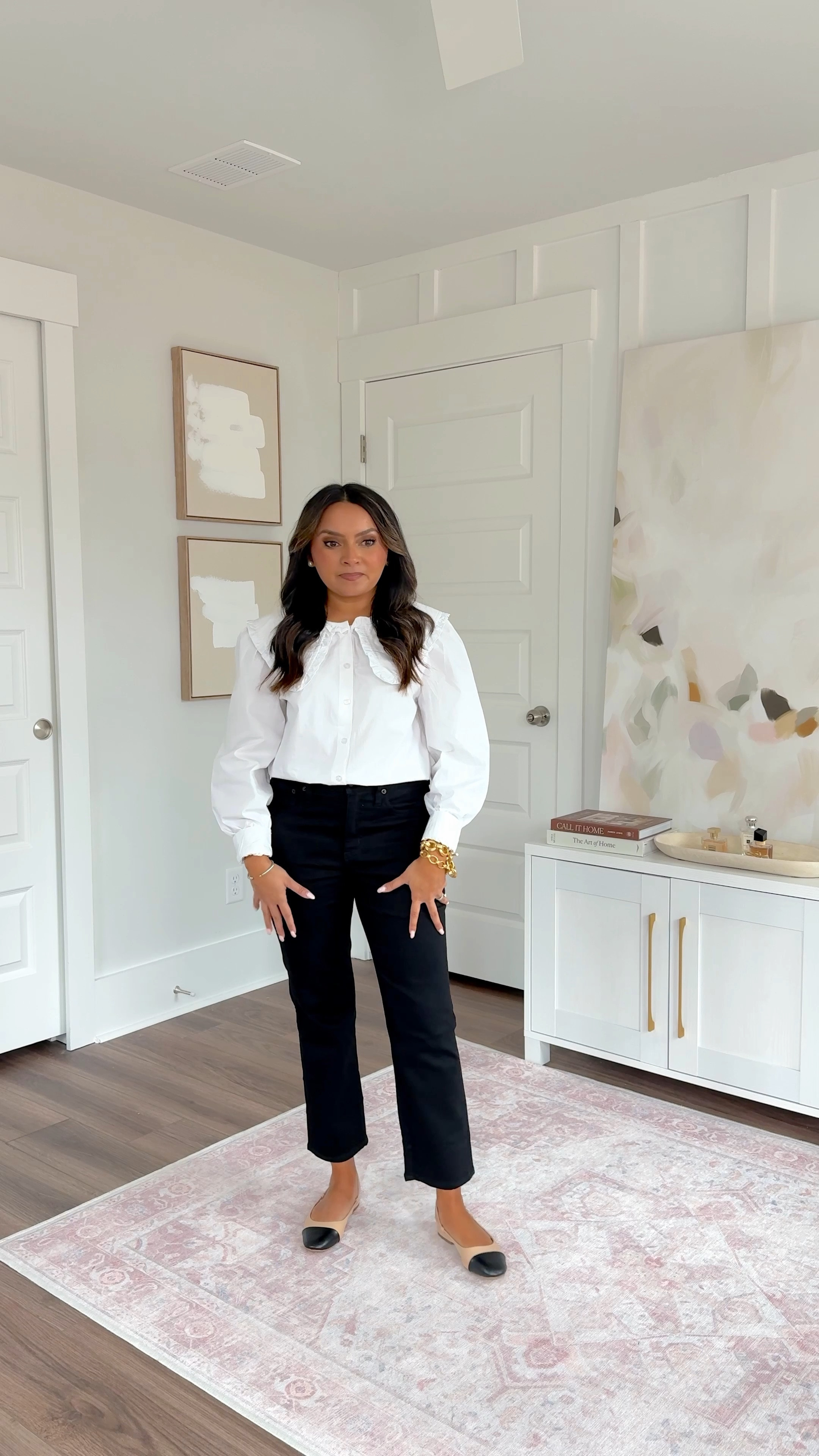 White oversized collar shirt size small TTS
Black jeans size 27 petite -  I sized up a size for room in the waist
Black cap toe flats - old, similar linked


Comment SHOP below to receive a DM with the link to shop this post on my LTK ⬇ https://liketk.it/55Euk #ltkstyletip #ltkpetite #ltksalealert

#LTKPetite #LTKStyleTip #LTKSaleAlert