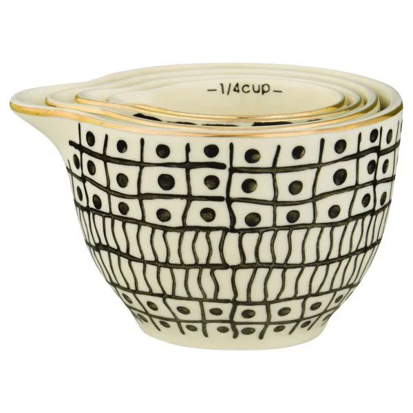 Creative Co-Op Black & White Stoneware Measuring Cups with Gold Electroplating (Set of 4 Sizes) | Walmart (US)