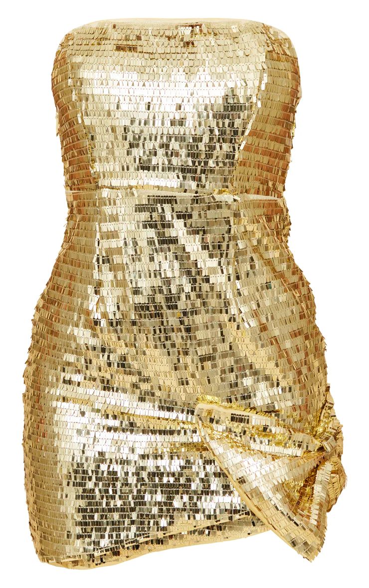 Gold Sequin Corset Bandeau Bow Detail Bodycon Dress | PrettyLittleThing US