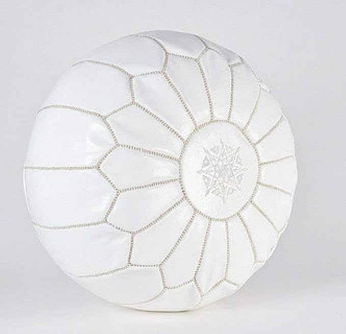 Premium Handmade Moroccan pouf white Leather Poufs,Ottoman Footstool Hassock 100% real Natural Le... | Amazon (US)
