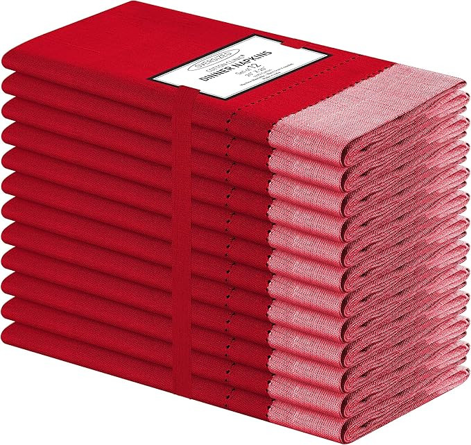 Cotton Clinic Set of 12 Hemstitch Cloth Napkins 100% Cotton 20X20 inches - Ultra Soft Absorbent R... | Amazon (US)