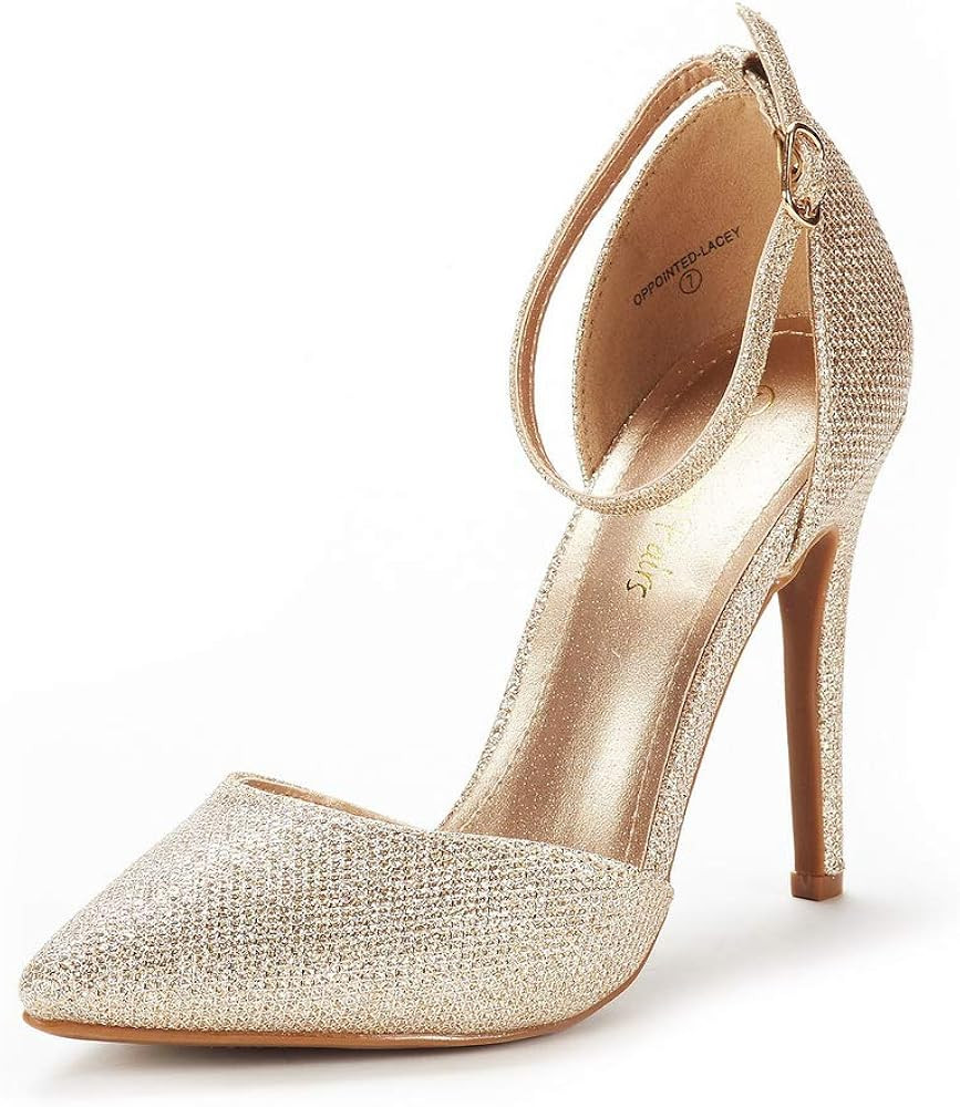 Amazon.com | DREAM PAIRS Women's Oppointed-Lacey Gold Glitter Fashion Dress High Heel Pointed Toe... | Amazon (US)