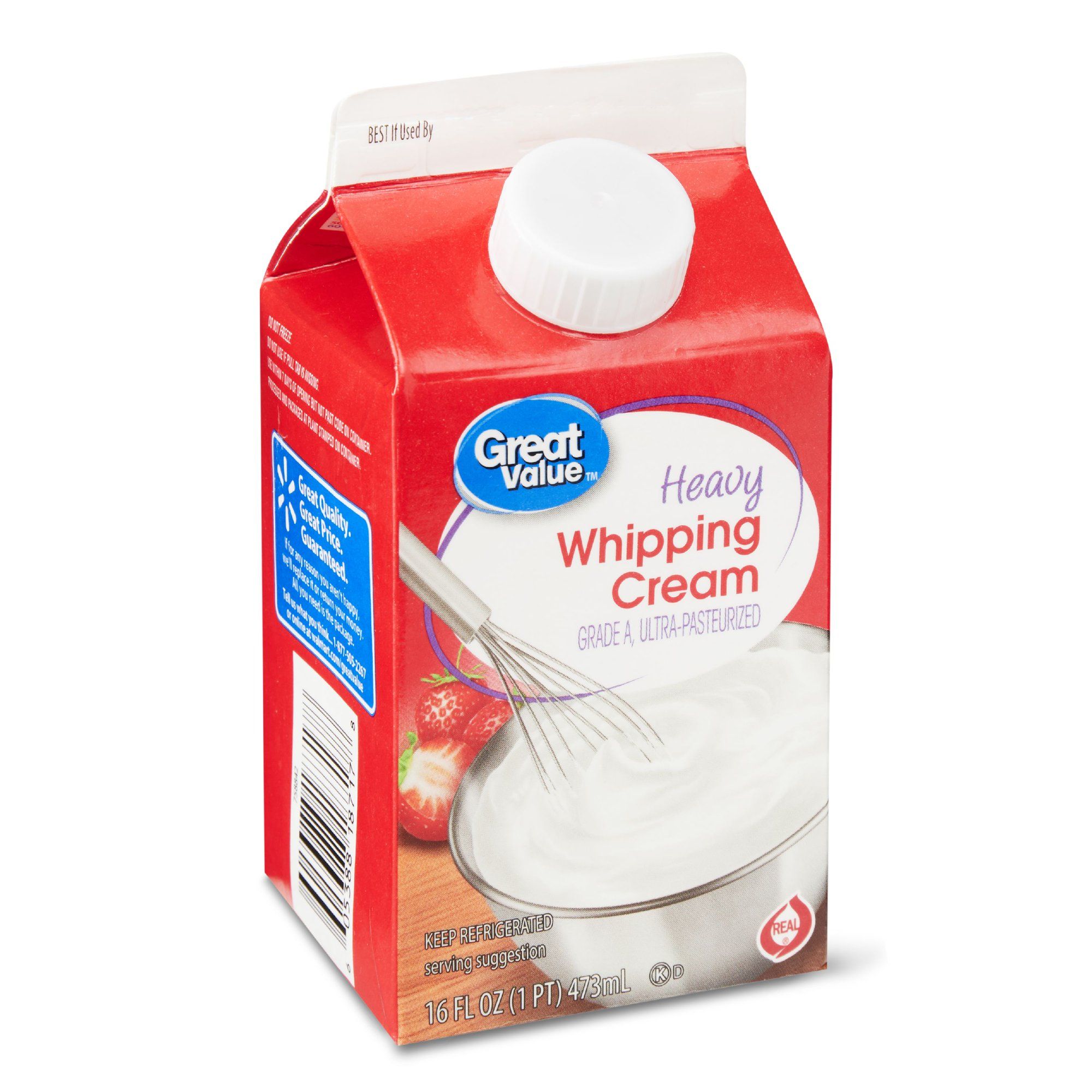Great Value Ultra-Pasteurized Real Heavy Whipping Cream, 16 Oz | Walmart (US)