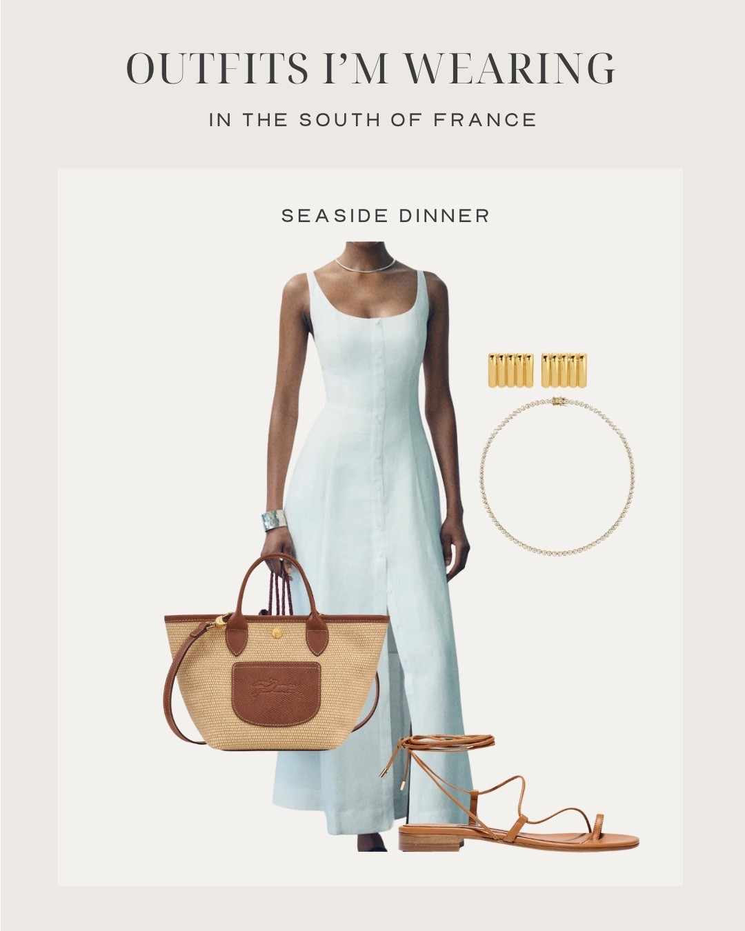 South of France outfit for a seaside dinner

Coastal evening style 
Midi dress
Powder blue 
Wrap sandals 
South of France outfit idea 
EuroSummer

#LTKSeasonal #LTKOver40