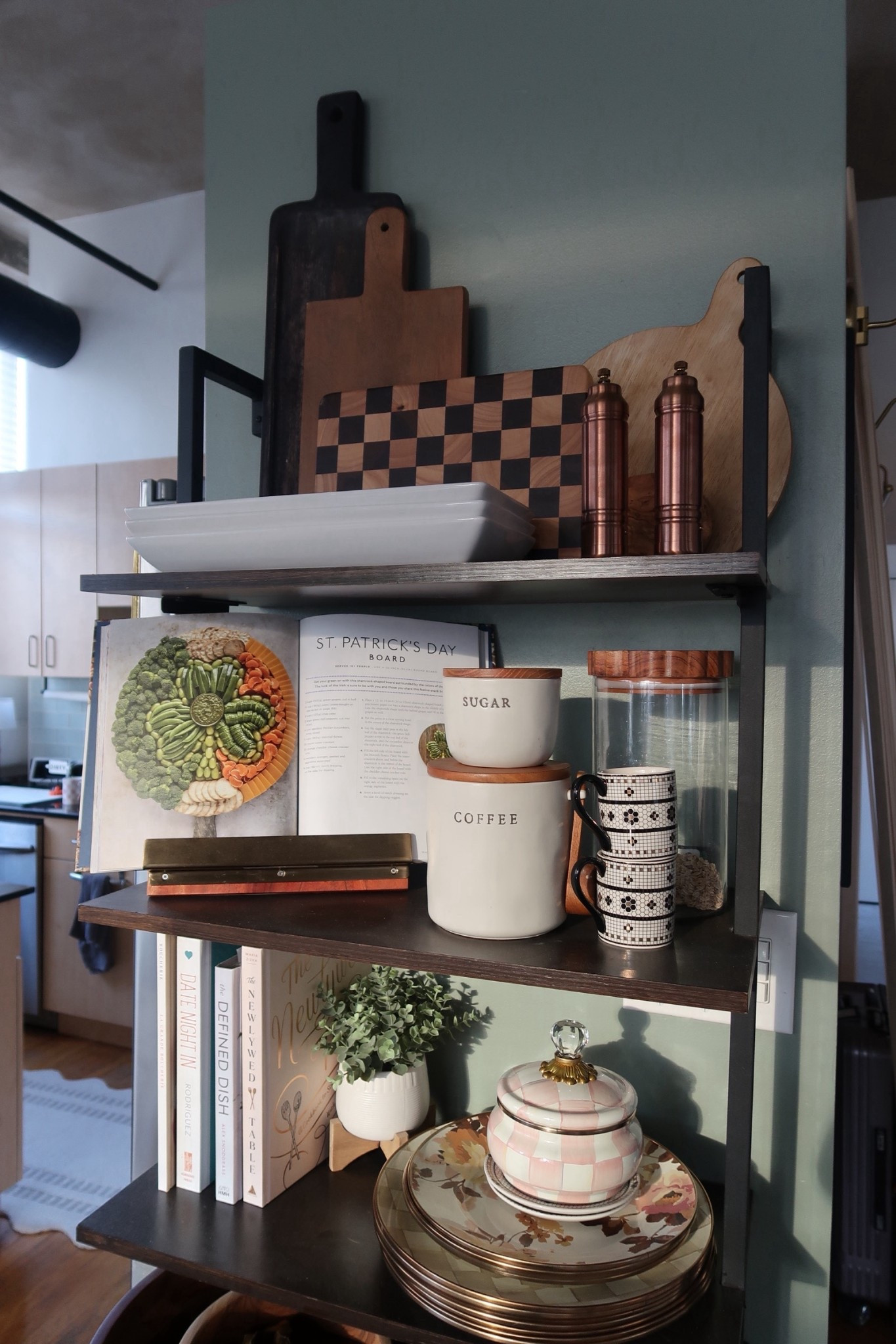 Extra kitchen storage shelf and decor. Linking all that I can! I love changing this Amazon charcuterie board book with every season. Functional storage option for a small apartment 

#LTKdayinmylife #LTKHome