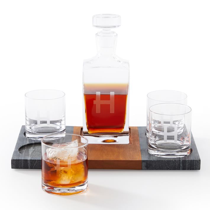 Wood and Marble Decanter Gift Set, Charcoal | Mark and Graham