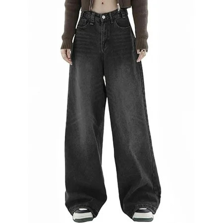 EMMIOL Wide Leg Jeans for Women Mid-Low Waist Baggy Boyfriend Jeans Y2K Vintage Denim Pants with Pockets | Walmart (US)