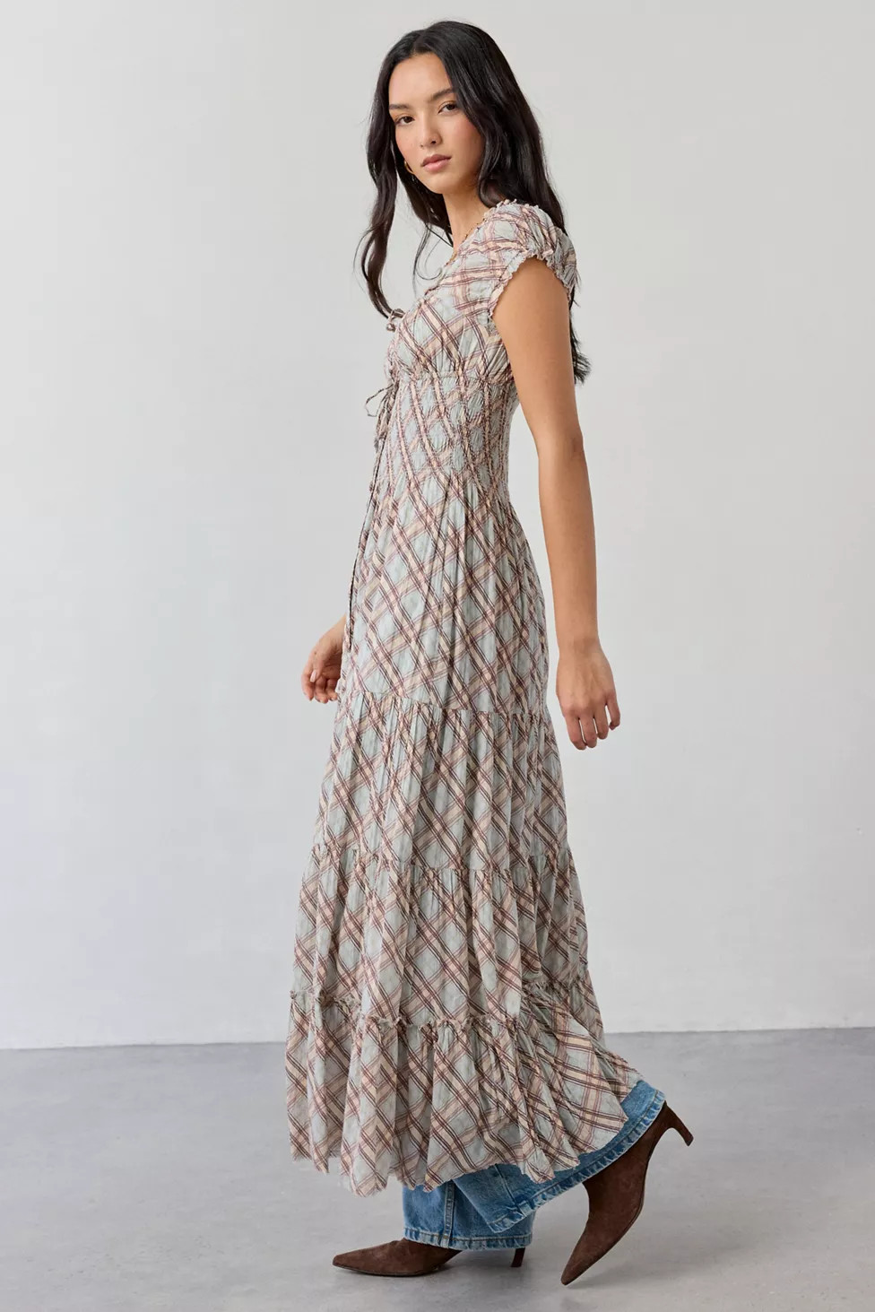 Kimchi Blue Samira Puff Sleeve Smocked Button-Front Layering Maxi Dress | Urban Outfitters (US and RoW)