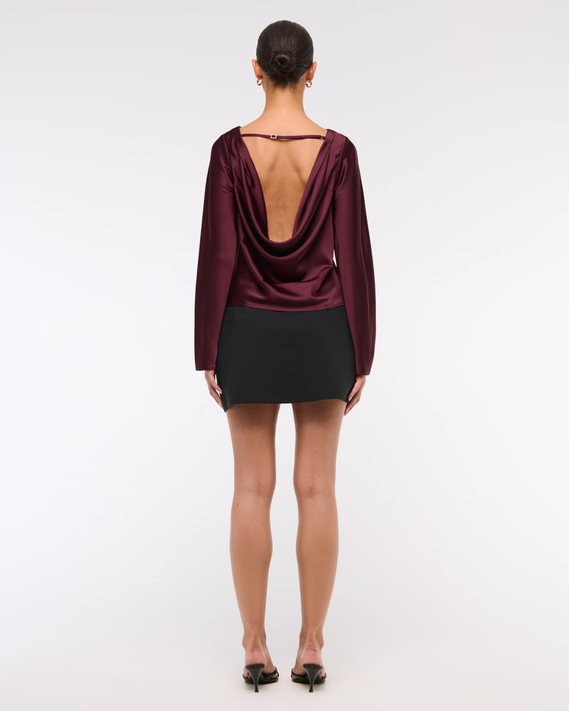 Women's Long-Sleeve Satin Cowl-Back Top | Women's New Arrivals | Abercrombie.com | Abercrombie & Fitch (US)
