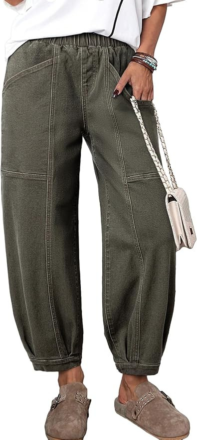 Sidefeel Barrel Jeans for Women Trendy Wide Leg High Waisted Cropped Baggy Relax Fit Stretch Pock... | Amazon (US)