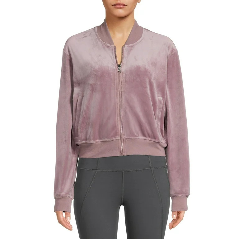 Avia Women's Velour Cropped Zip Bomber Jacket | Walmart (US)