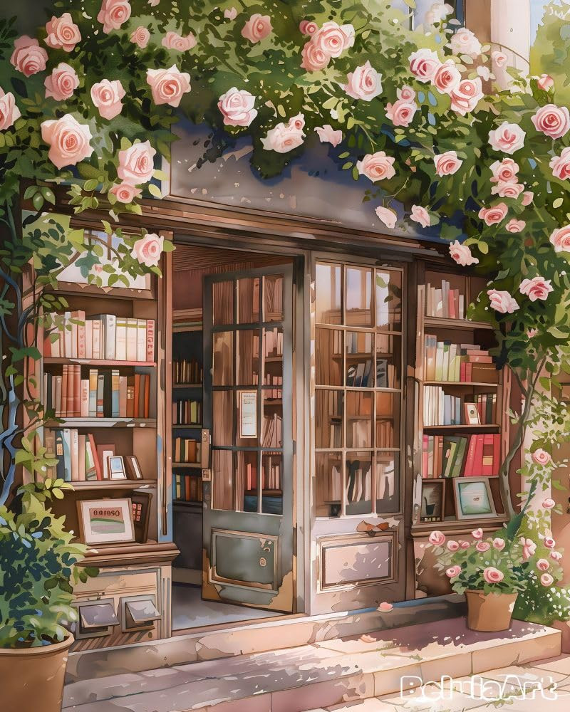 BelulaArt Vintage Bookstore French Bookshop Unframed Art Print Roses | Amazon (US)