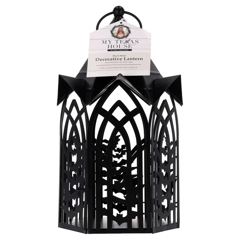 My Texas House Halloween Metal Gothic Lantern Tabletop Decoration, Black, 12" | Walmart (US)