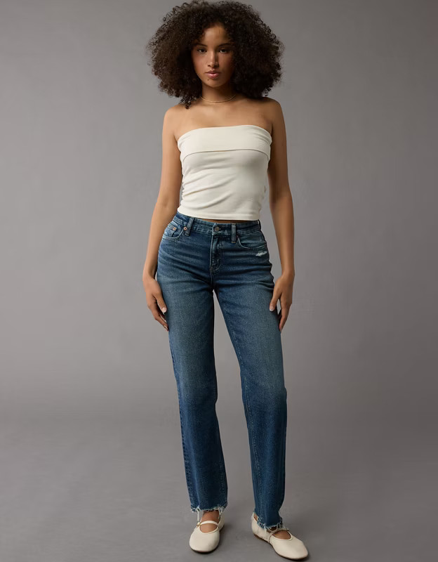 AE Stretch Curvy High-Waisted Straight Jean | American Eagle Outfitters (US & CA)