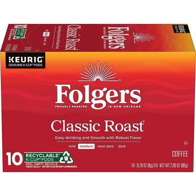 Folgers Classic Medium Roast Keurig K-Cup Coffee Pods - 10ct | Target