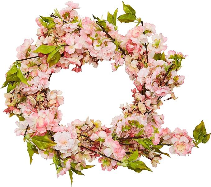 Nearly Natural 4783 Cherry Blossom Wreath, 24-Inch, 5"D x 24"W x 24"H, Pink | Amazon (US)