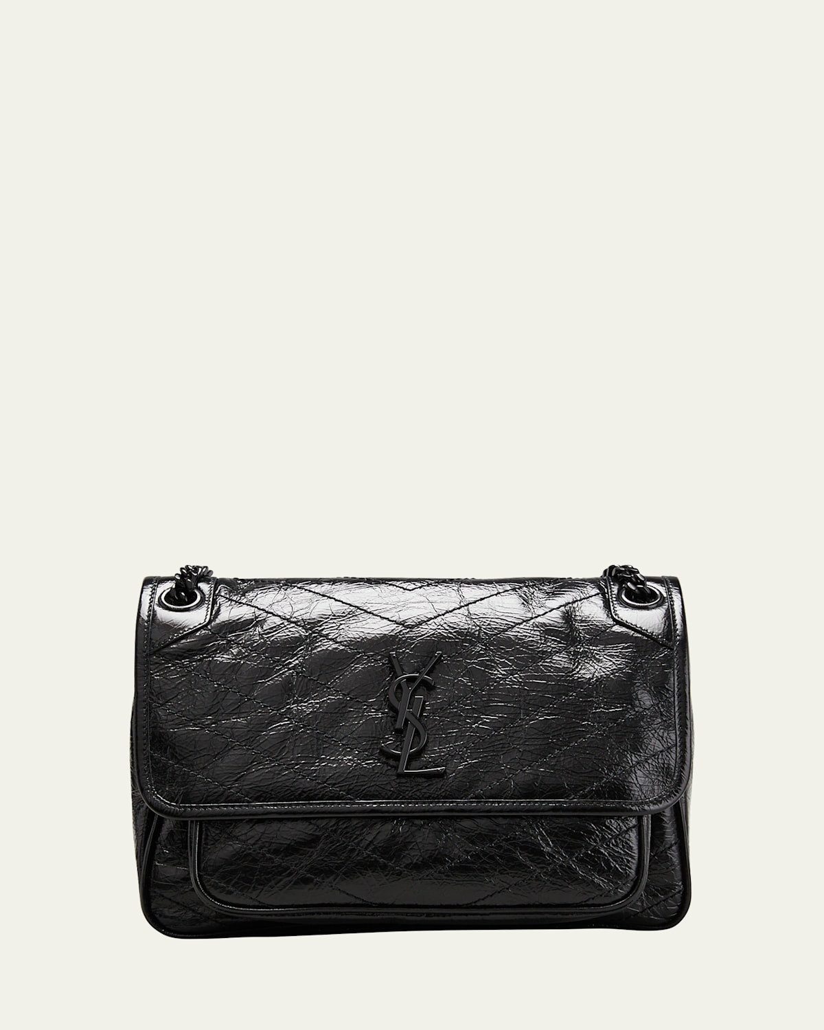 Niki Medium Flap YSL Shoulder Bag in Crinkled Leather | Bergdorf Goodman