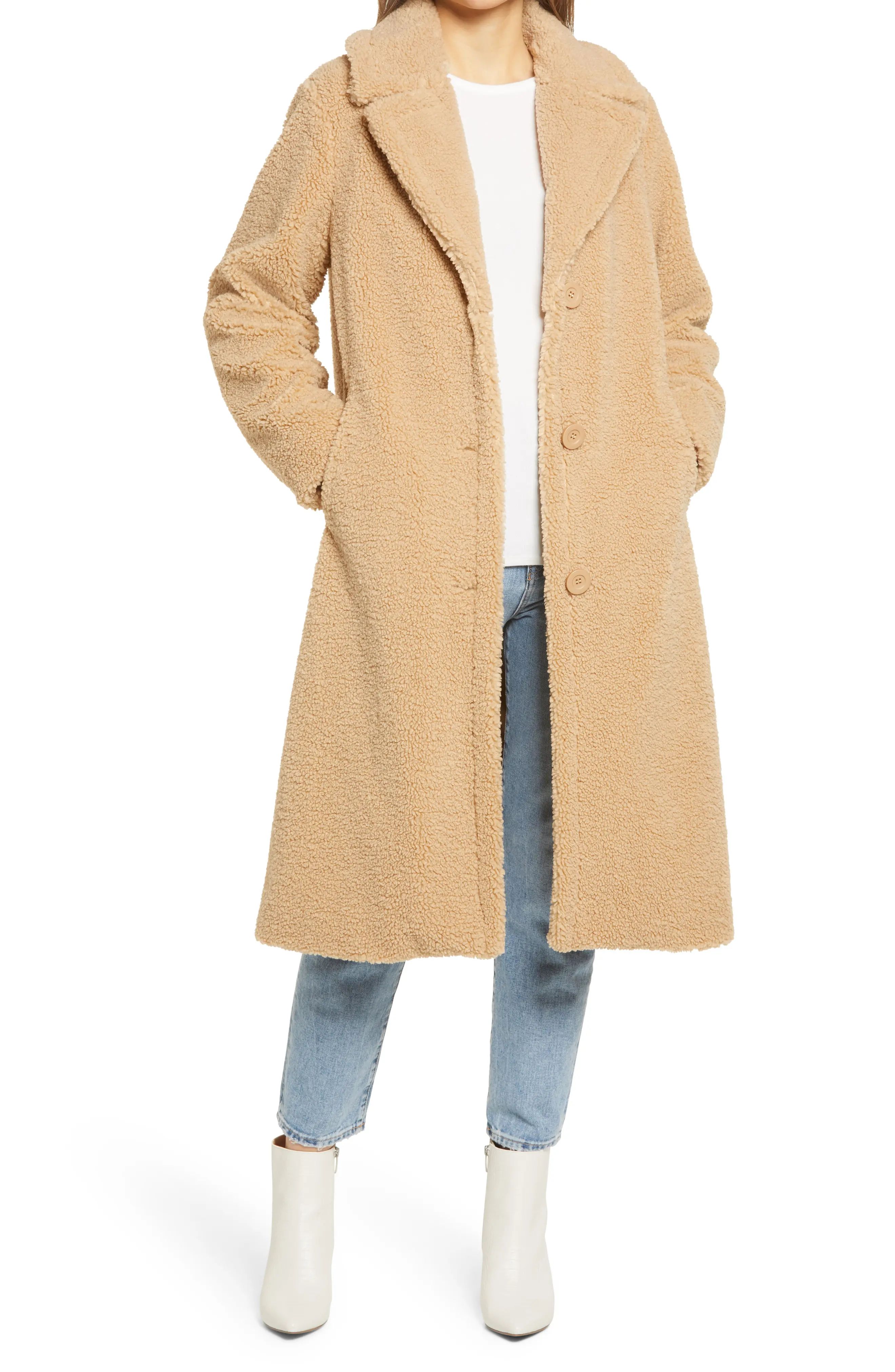 Women's Sanctuary Teddy Bear Faux Shearling Coat, Size Large - Brown | Nordstrom