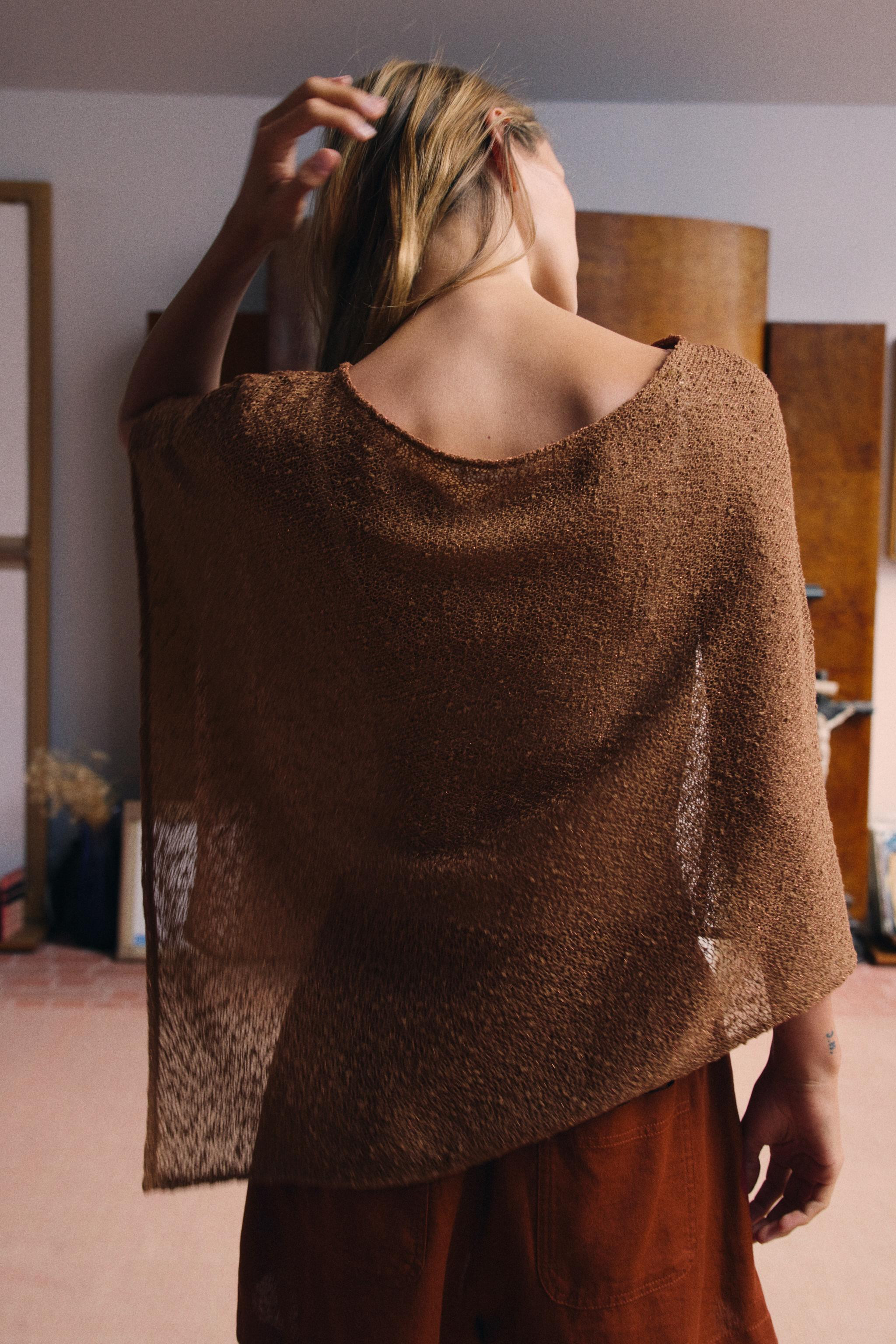 Boat neck cape with metallic thread appliqu\u00e9. Asymmetric hem. | Zara UK