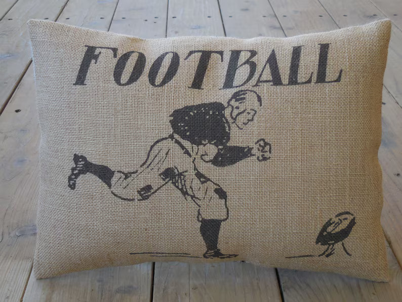 Football Player Burlap Pillow, Vintage Football, Farmhouse Pillows, Sports15, INSERT INCLUDED - E... | Etsy (US)