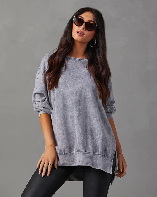 Kourtney Cotton Mineral Wash Sweatshirt - Charcoal | VICI