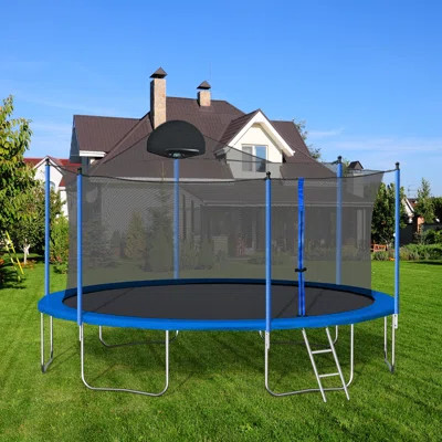 14Ft Outdoor Trampoline With Basketball Hoop And Safety Enclosure Net 240Lb Capacity With 72 Galvanized Springs For Backyard Family Fun | Wayfair North America