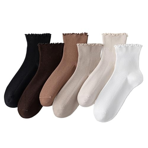 DONBIQI 6 Pairs Ruffle Socks for Women Girl, Frilly Women, Comfort Breathable Lettuce Edge Ankle Socks (6 Pairs Multicolored) | Amazon (US)
