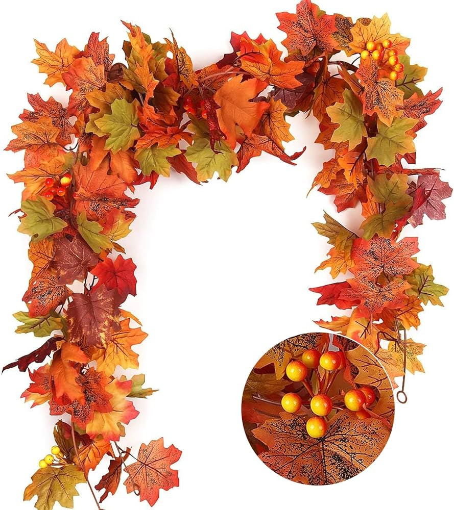 RECUTMS 2 Pcs Artificial Autumn Maple Leaves Garland 5.7Ft/Pieces Fall Garland Hanging Vine Garla... | Amazon (US)