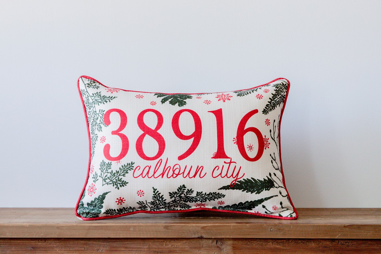 Christmas Greenery Zip Code Pillow | Little Birdie | Little Birdie