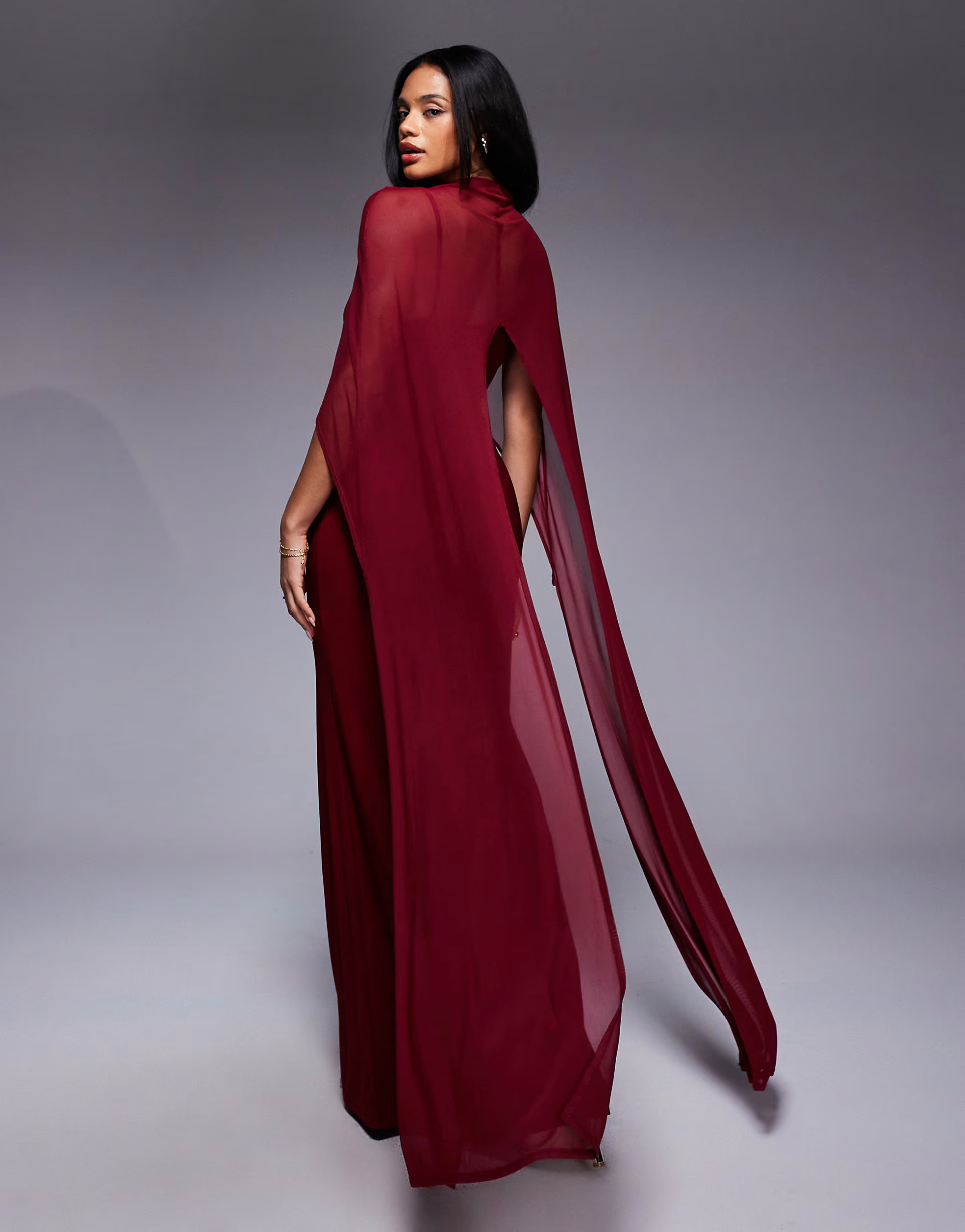 ASOS DESIGN exaggerated cape maxi dress in burgundy | ASOS | ASOS (Global)