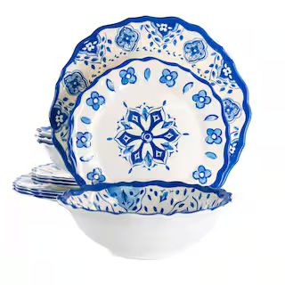 Elama 12-Piece Blue Garden Scalloped Melamine Dinnerware Set (Service for 4) 985114982M - The Hom... | The Home Depot
