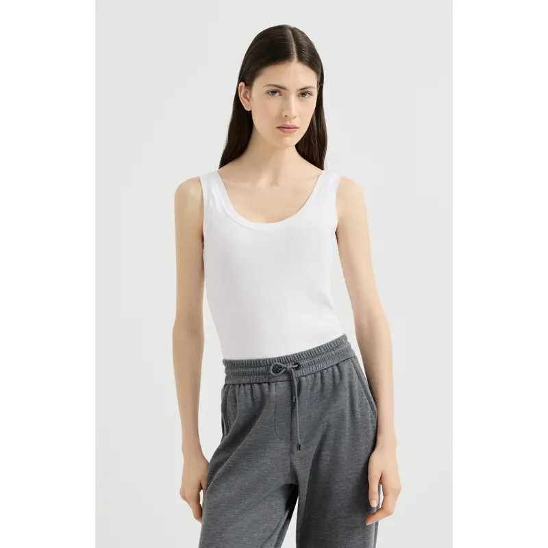Brunello Cucinelli Stretch cotton ribbed jersey top with monili in Black at Nordstrom, Size Xxx-Large | Nordstrom