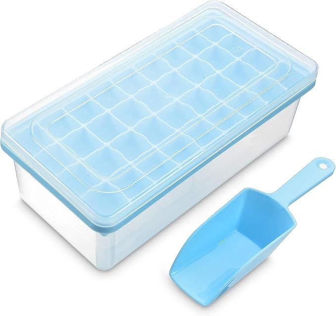 Ice Cube Tray With Lid and Bin - Silicone Ice Tray For Freezer | Comes with Ice Container, Scoop ... | Amazon (US)