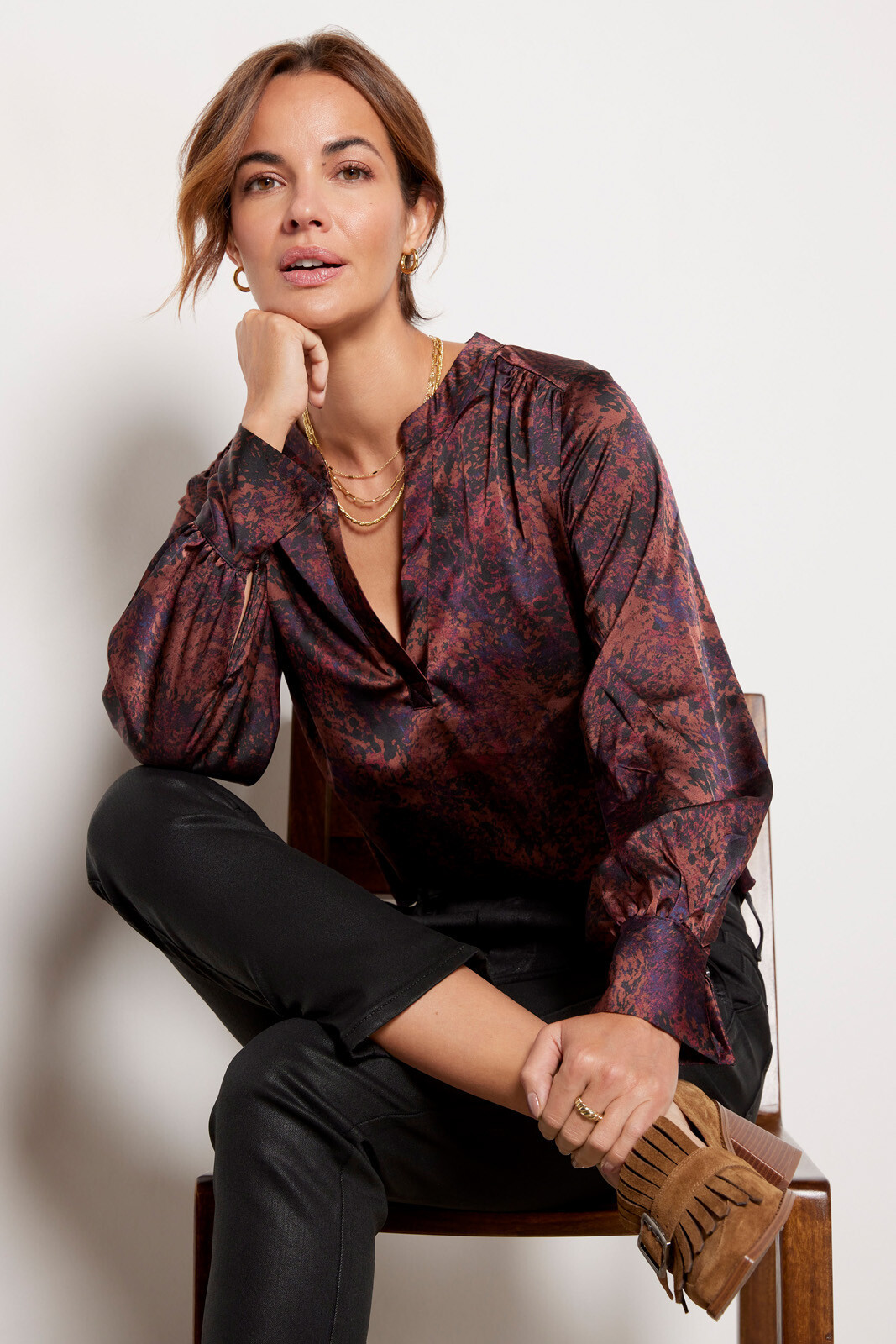 Ava Abstract Satin Top | Evereve