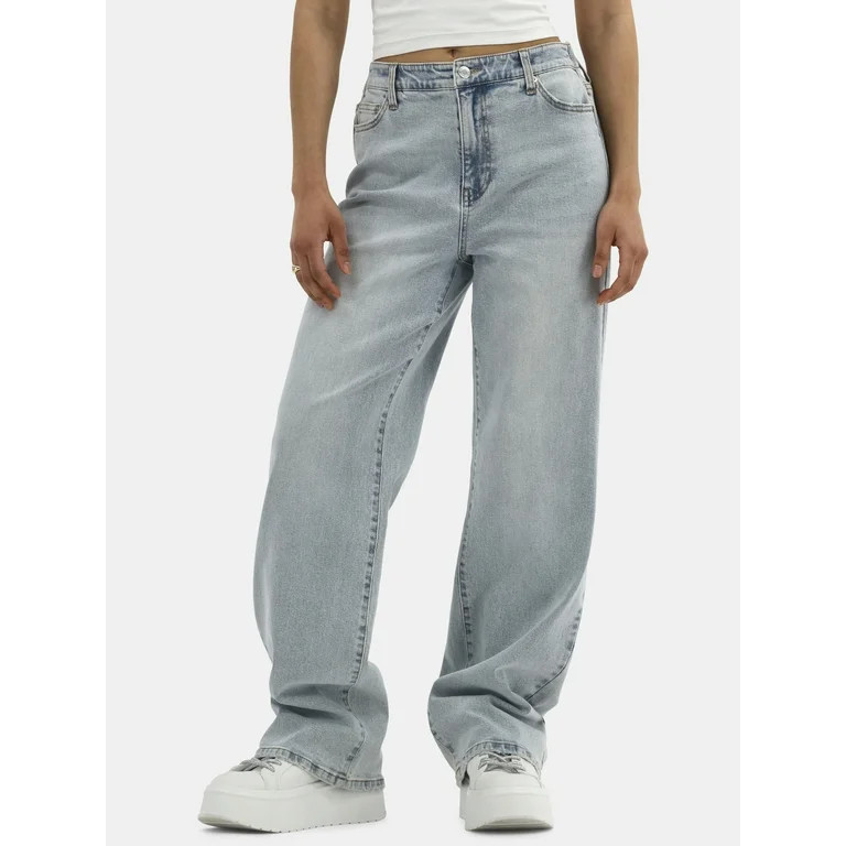 No Boundaries High Rise Baggy Wide Leg Jeans, 30'' Inseam, Women’s | Walmart (US)