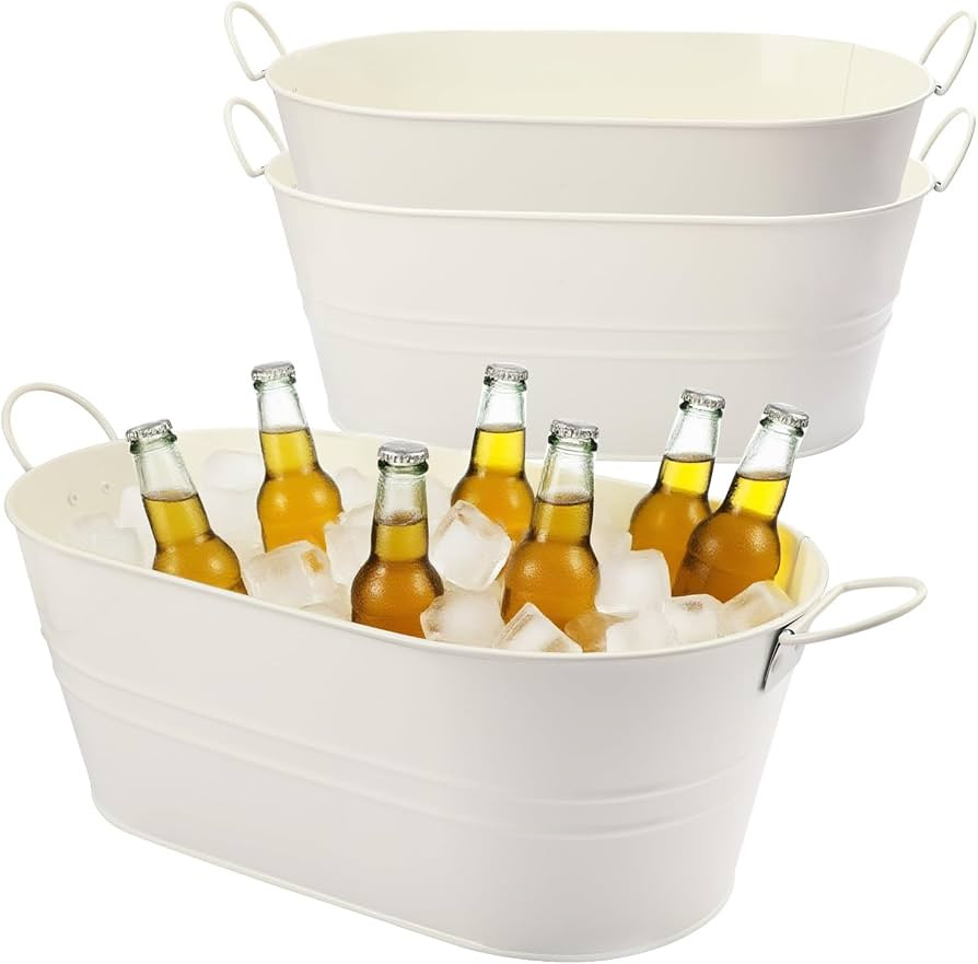 3 PCS 15.3 x 9 x 6 inches White Metal Galvanized Tub with Handles, 3 Gallon Galvanized Beverage T... | Amazon (US)
