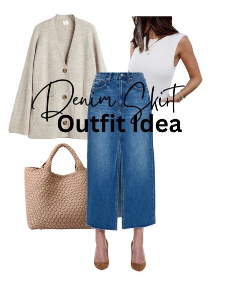 Denim skirt is going to be everywhere this fall this is a perfect work outfit 