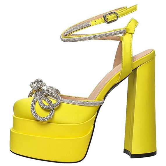 Platforms Heels With a Bow Sparkly Glittery Rhinestone Bow - Etsy | Etsy (US)