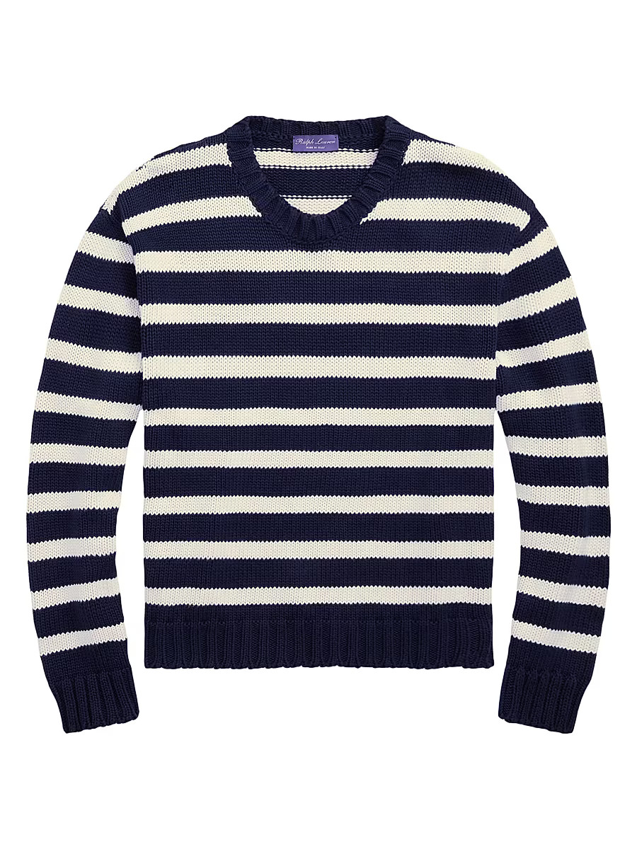 Men's Striped Classic-Fit Cotton Crewneck Sweater - Classic Chairman Navy Cream - Size XXL | Saks Fifth Avenue