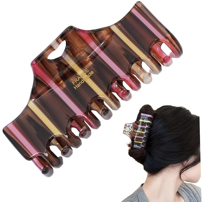 Wenlly stripe collision color hair claw, 3.54 Inch cellulose acetate hair jaw clip, non-slip hair... | Amazon (US)