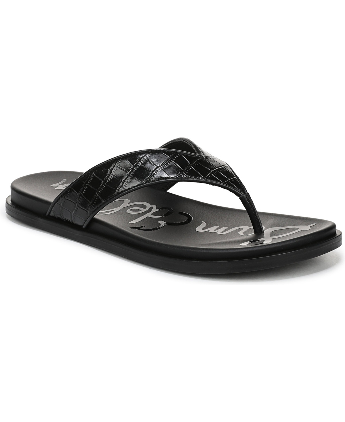 Sam Edelman Women's Lila Thong Sandals - Black Croco Leather | Macy's