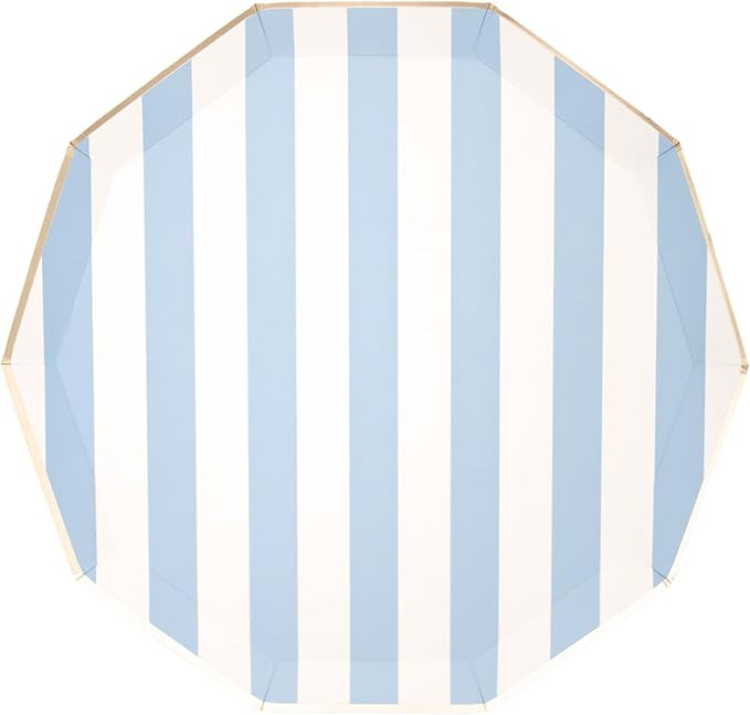 Light Blue Cabana Stripe Paper Party Plates | Disposable Plates | Sturdy Large Paper Plates, Dinn... | Amazon (US)