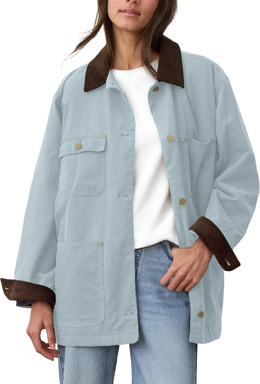 Womens Utility Barn Jackets Oversized Vintage Corduroy Collar Coat | Amazon (US)