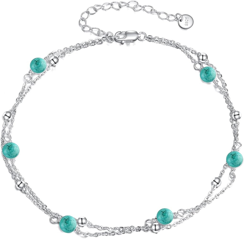 CRMAD Pearl/Moonstone/Larimar/Turquoise/Opal/Black Onyx Bracelet Anklet for Women Sterling Silver... | Amazon (US)