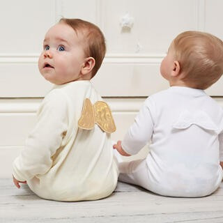 Marie-Chantal Baby/Toddler Velour Gold Angel Wing Sleepsuit – Cream | The Tot