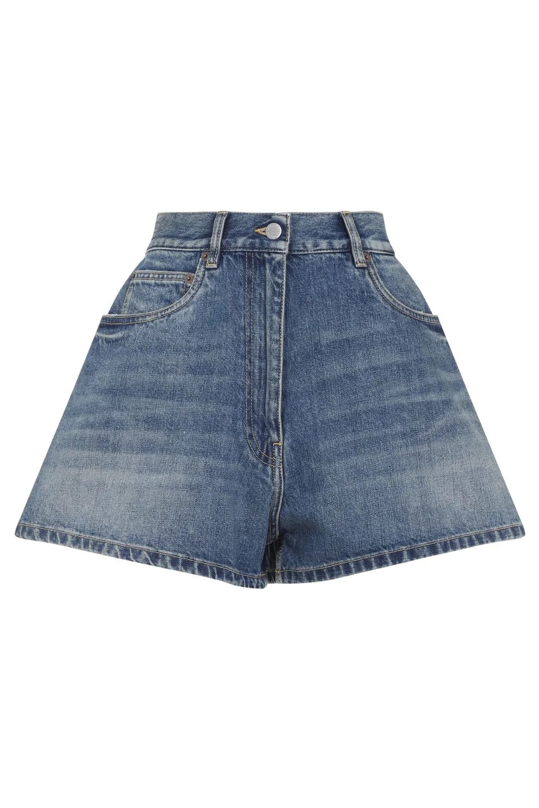 Prada High-Waist Logo Plaque Denim Shorts | Cettire Global