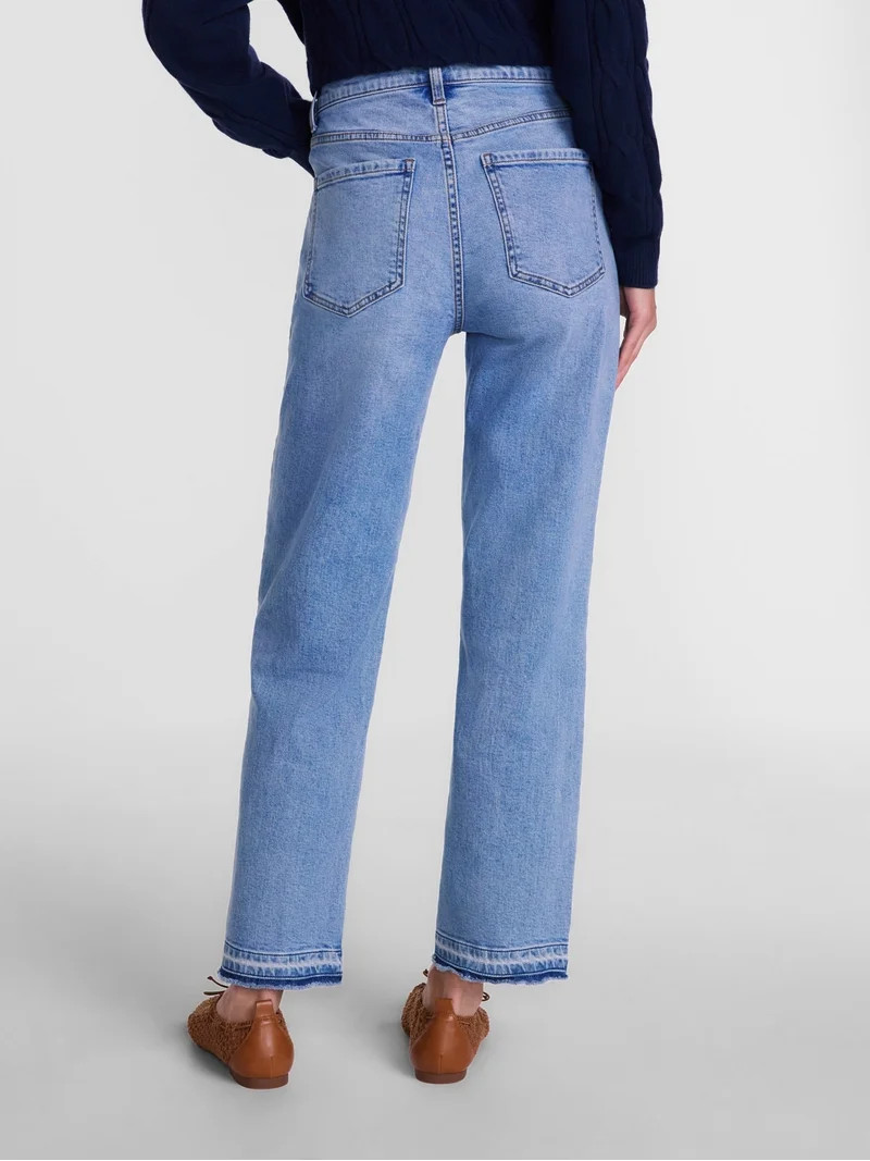 Scenario Women's and Women's Plus High Rise Straight Leg Let Down Hem Jeans, 29" Inseam, Sizes 0-... | Walmart (US)