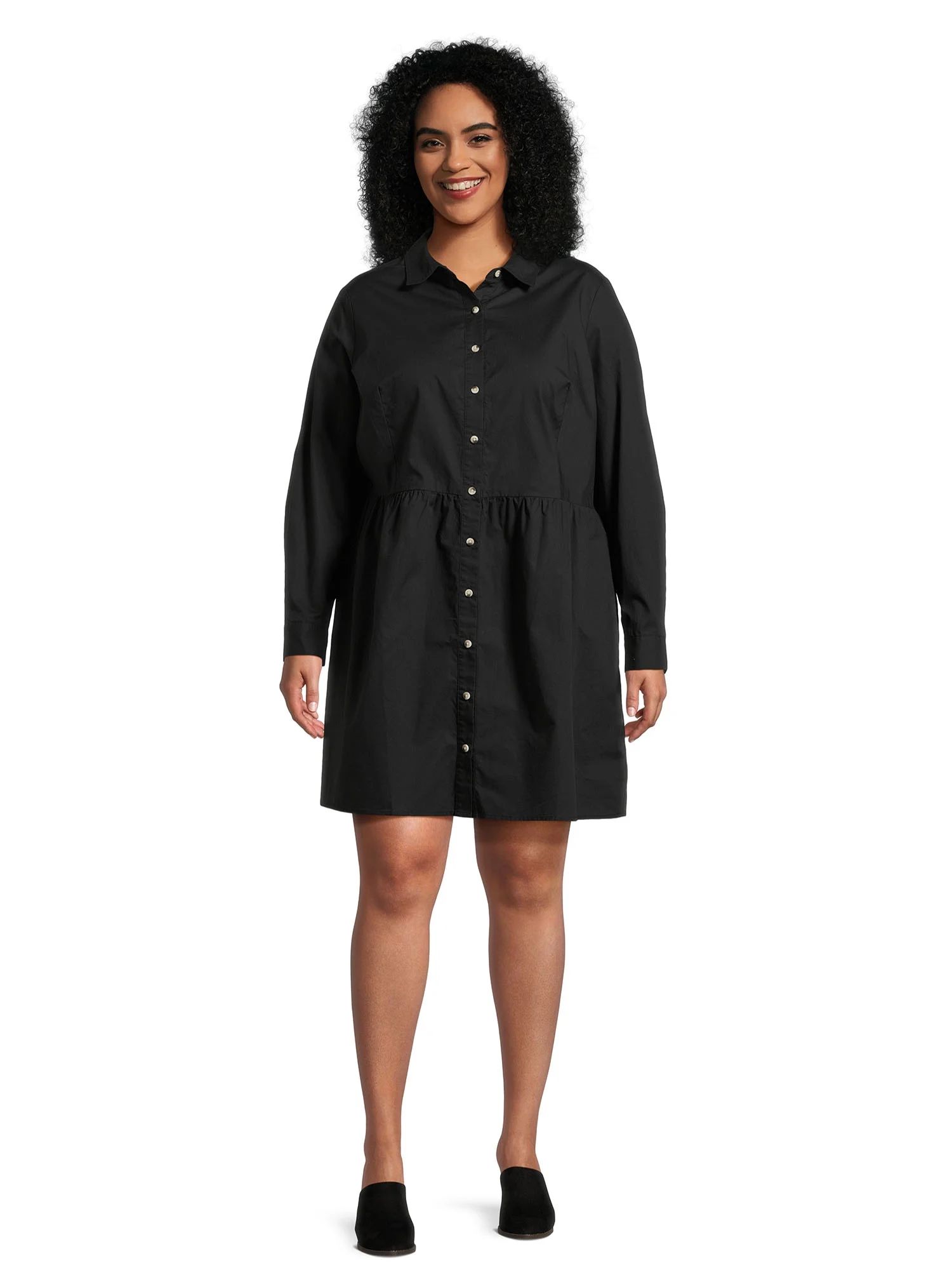 Nine.Eight Women's Plus Size Mini Shirtdress with Long Sleeves - Walmart.com | Walmart (US)